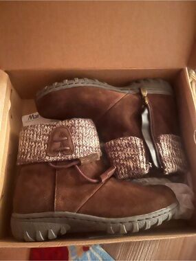 Brown Suede Knit Cuff Ankle Boots
